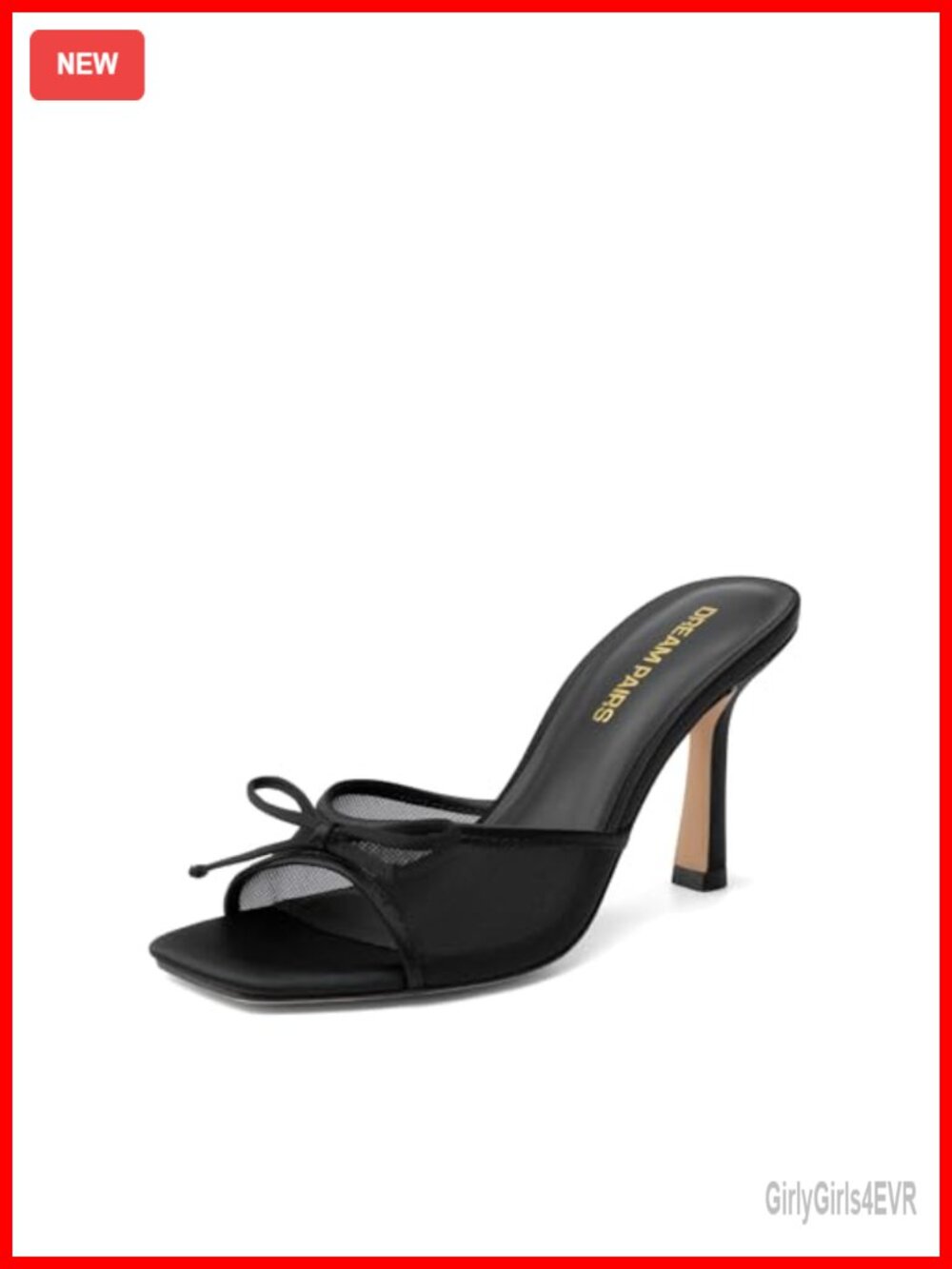 Women's Mesh Bow Stiletto Heels Square Toe Dressy Sandals